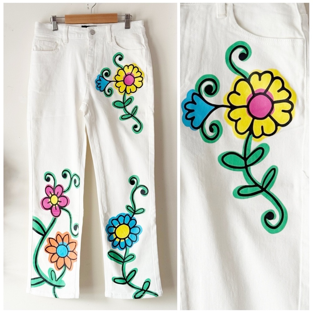 dELiA*s Dolls Kill Blooming World Doodle Flower High Waist Denim Jeans Size S/28 - Picture 2 of 11